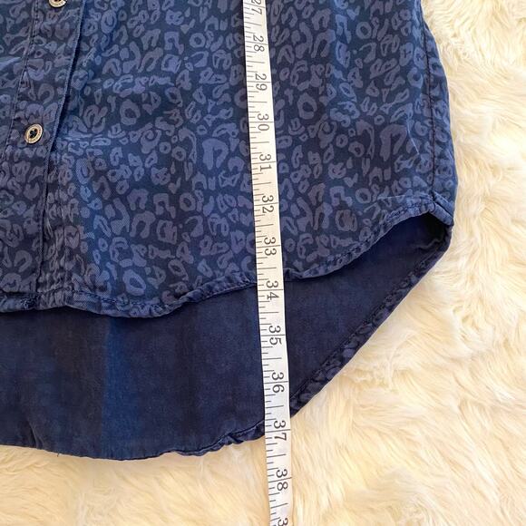 Max Jeans Leopard Print Button Up Dress Cinch Waist Blue XS - Picture 6 of 9